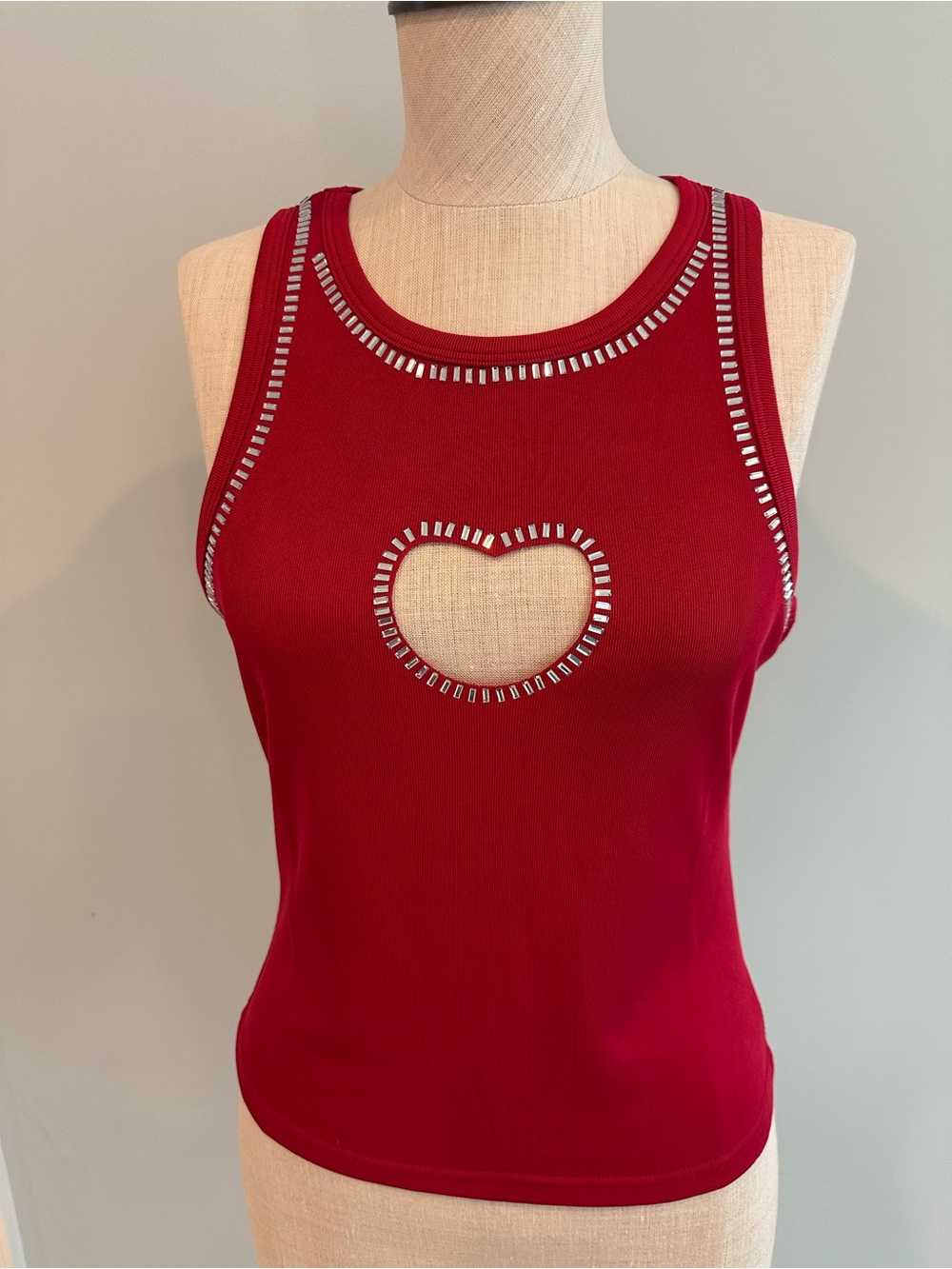 Red Heart Cutout Tank Top - Women Size Medium